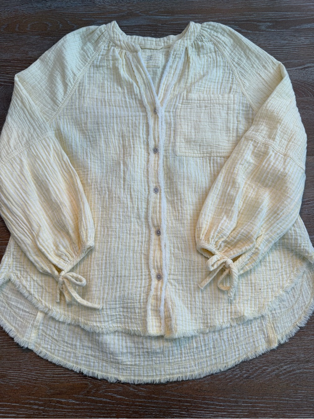 Aerie Oversized Gauze Button Front Shirt Blouse Soft Yellow Stripe XXS